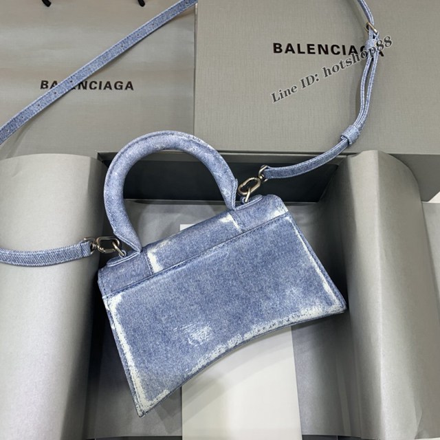 Balenciaga專櫃爆款女士mini號手提包 巴黎世家藍色牛仔沙漏包 fyj1793